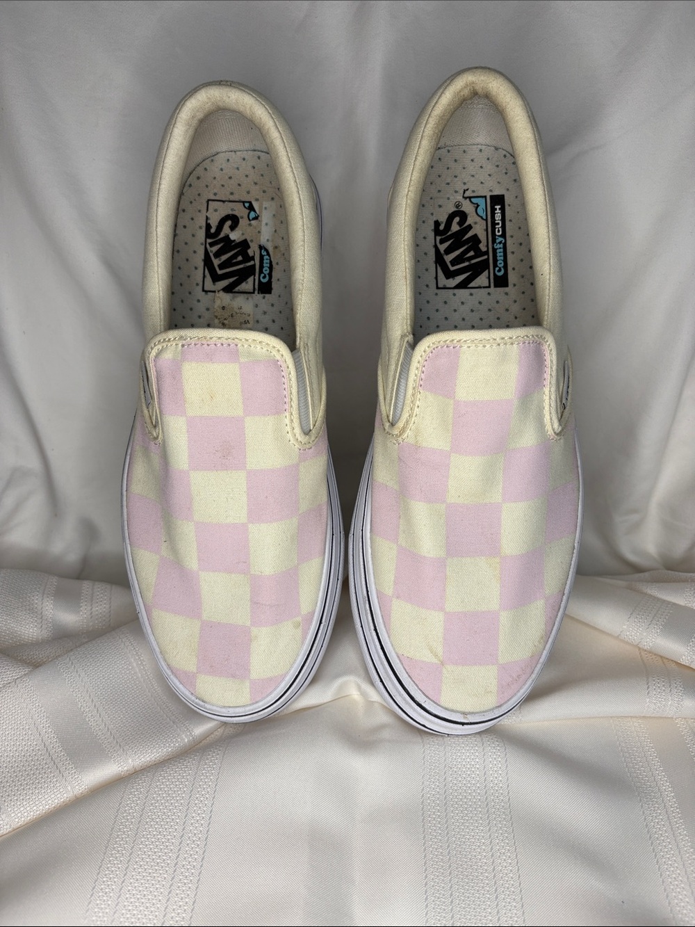 Vans Slip-On Checkerboard Platforms in Pink and Cream - Picture 3 of 14